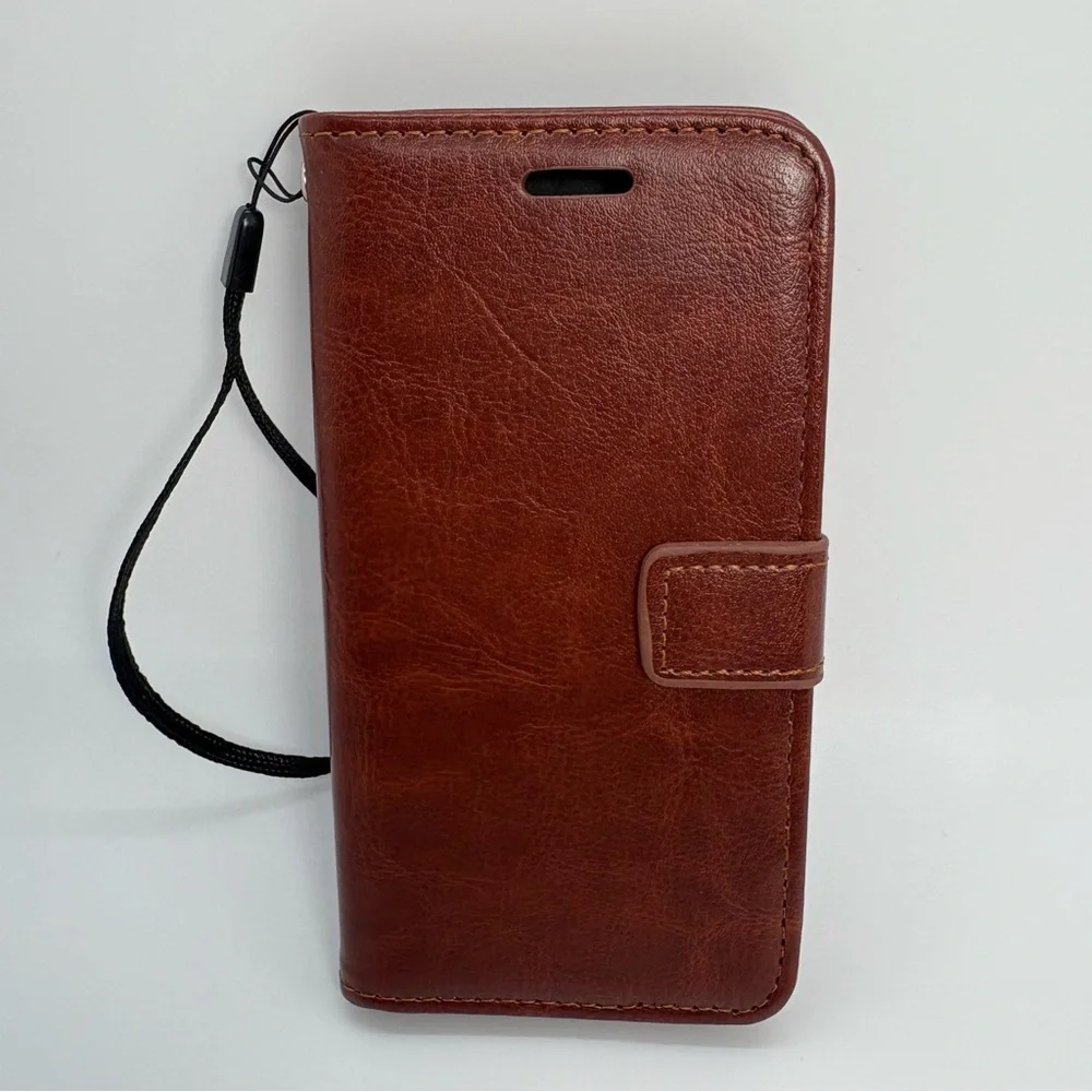 Iphone X Brown Leather case With Small Strap, Mini Wallet (New)